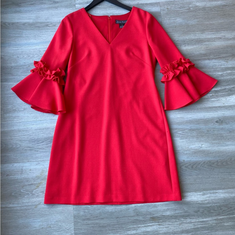 Jessica Howard Vibrant Red Long Sleeve Dress
